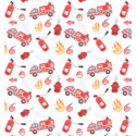1m Coupon  Baumwolle Canvas Feuerwehr Feuerwehrauto Weiß Stoff  153 g/m² Meterware 160 cm Eigenproduktion Kinder