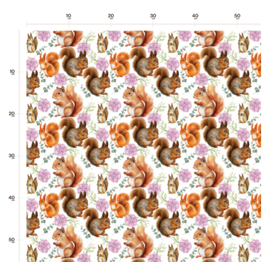 1m Coupon Baumwolle Canvas Eichhörnchen Blumen Weiß Stoff 153 g/m² Meterware 160 cm Eigenproduktion Kinder