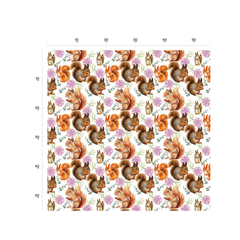 1m Coupon Baumwolle Canvas Eichhörnchen Blumen Weiß Stoff 153 g/m² Meterware 160 cm Eigenproduktion Kinder