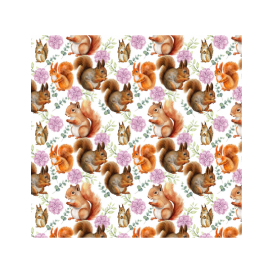 1m Coupon Baumwolle Canvas Eichhörnchen Blumen Weiß Stoff 153 g/m² Meterware 160 cm Eigenproduktion Kinder