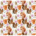 1m Coupon Baumwolle Canvas Eichhörnchen Blumen Weiß Stoff 153 g/m² Meterware 160 cm Eigenproduktion Kinder