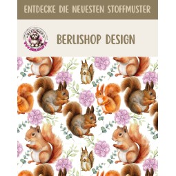 1m Coupon Baumwolle Canvas Eichhörnchen Blumen Weiß Stoff 153 g/m² Meterware 160 cm Eigenproduktion Kinder