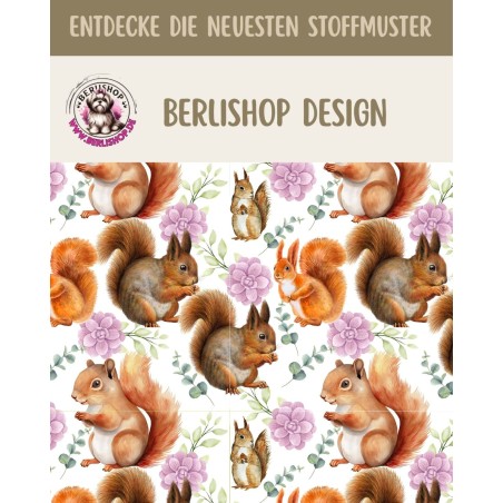 1m Coupon Baumwolle Canvas Eichhörnchen Blumen Weiß Stoff 153 g/m² Meterware 160 cm Eigenproduktion Kinder
