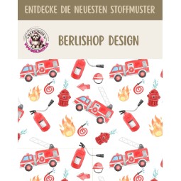 1m Coupon  Baumwolle Canvas Feuerwehr Feuerwehrauto Weiß Stoff  153 g/m² Meterware 160 cm Eigenproduktion Kinder