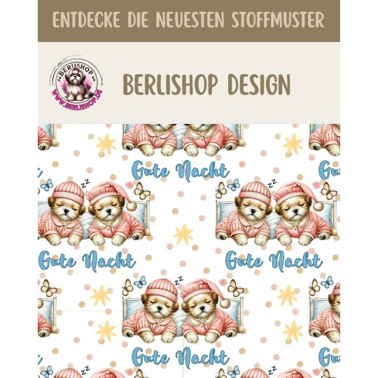 1m Coupon  Baumwolle Canvas Yorkshire Terrier Welpen Gute Nacht Sterne Stoff 153 g/m² Meterware 160 cm Eigenproduktion Kinde