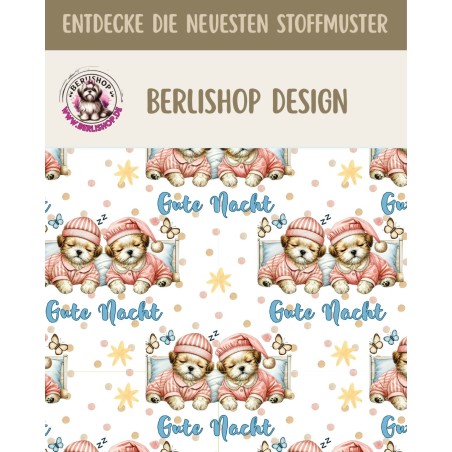 1m Coupon  Baumwolle Canvas Yorkshire Terrier Welpen Gute Nacht Sterne Stoff 153 g/m² Meterware 160 cm Eigenproduktion Kinde