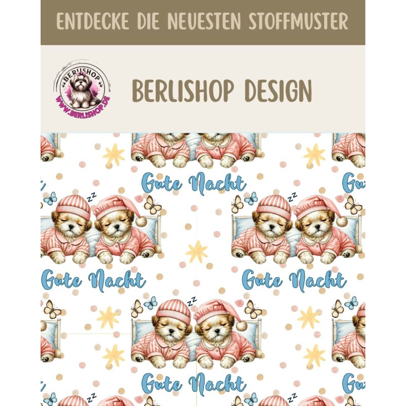 1m Coupon  Baumwolle Canvas Yorkshire Terrier Welpen Gute Nacht Sterne Stoff 153 g/m² Meterware 160 cm Eigenproduktion Kinde