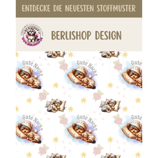1m Coupon  Baumwolle Canvas Hund Welpe Gute Nacht Sterne Stoff 153 g/m² Meterware 160 cm Eigenproduktion Kinde