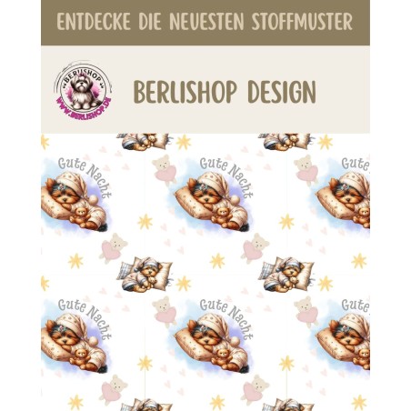 1m Coupon  Baumwolle Canvas Hund Welpe Gute Nacht Sterne Stoff 153 g/m² Meterware 160 cm Eigenproduktion Kinde