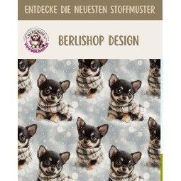 1m Coupon  Baumwolle Canvas Chihuahua Welpe Winter Schnee Schal Stoff 153 g/m² Meterware 160 cm Eigenproduktion Kinder