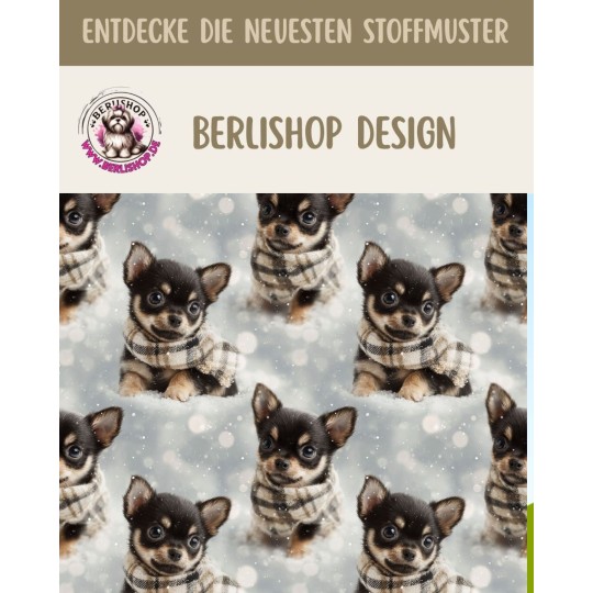 1m Coupon  Baumwolle Canvas Chihuahua Welpe Winter Schnee Schal Stoff 153 g/m² Meterware 160 cm Eigenproduktion Kinder