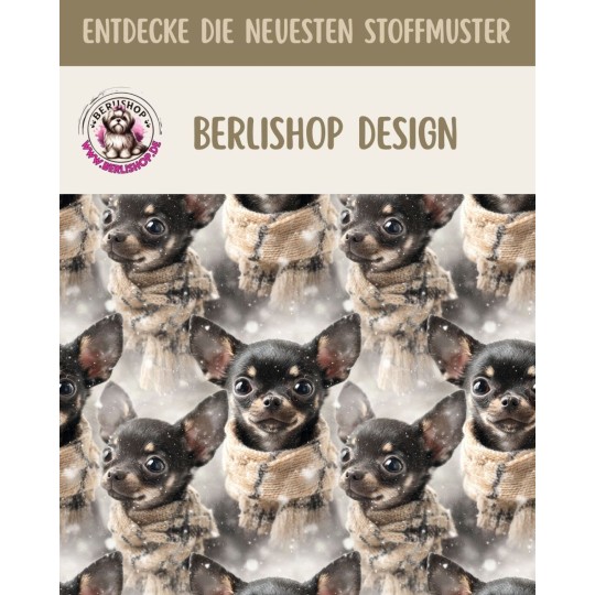 1m Coupon  Baumwolle Canvas Chihuahua Winter Schal Schnee Stoff 153 g/m² Meterware 160 cm Eigenproduktion Kinder
