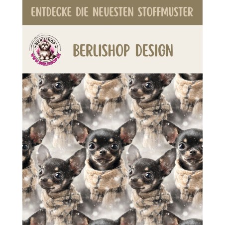 1m Coupon  Baumwolle Canvas Chihuahua Winter Schal Schnee Stoff 153 g/m² Meterware 160 cm Eigenproduktion Kinder