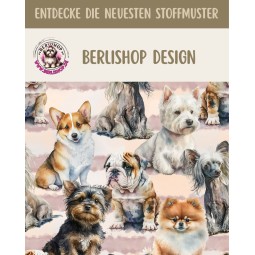 1m Coupon  Baumwolle Canvas Hunde Rassen Aquarell Rosa Stoff 153 g/m² Meterware 160 cm Eigenproduktion Kinder