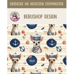1m Coupon  Baumwolle Canvas Chihuahua Maritim Ahói Anker Muscheln Stoff 153 g/m² Meterware 160 cm Eigenproduktion Kinder