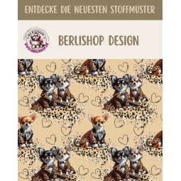 Baumwolle Canvas Hunde Stoff –Chihuahua Rüde Leomantel Herzen Beige Braun  – 153 g/m² –  160  cm Meterware