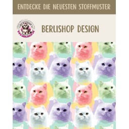 1m Coupon Baumwolle Canvas Katze Regenbogen Pink Mint Stoff 153 g/m² Meterware 160 cm Eigenproduktion