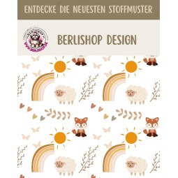 1m Coupon  Baumwolle Canvas Fuchs Schafe Regenbogen Weiß Stoff 153 g/m² Meterware 160 cm Eigenproduktion Kinder