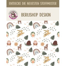 1m Coupon  Baumwolle Canvas Waldtiere Boho Regenbogen Weiß Stoff 153 g/m² Meterware 160 cm Eigenproduktion Kinder