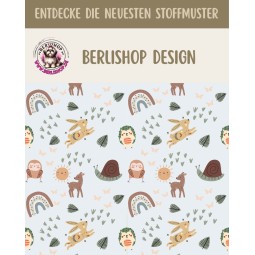 1m Coupon  Baumwolle Canvas Waldtiere Regenbogen Hellgrau Stoff 153 g/m² Meterware 160 cm Eigenproduktion Kinder