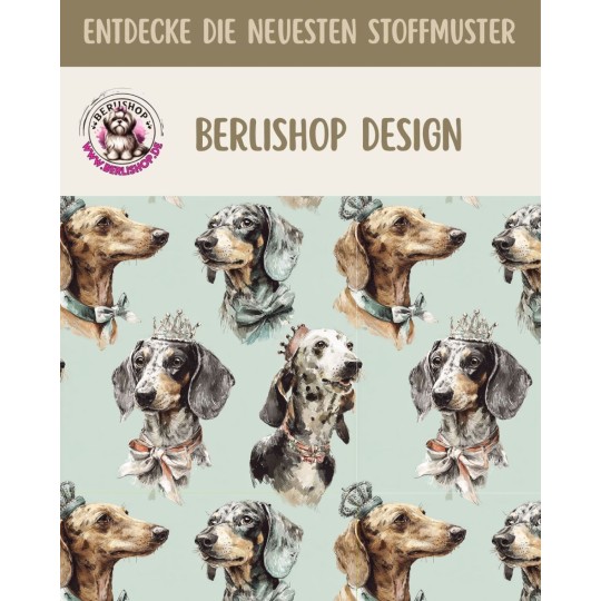1m Coupon  Baumwolle Canvas Dackel Krone Schleife Mint 153 g/m² Meterware 160 cm Eigenproduktion Kinder