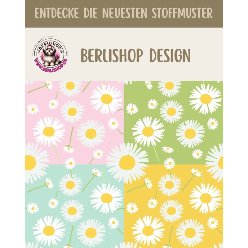 Baumwolle Canvas Blumen Gänseblümchen Pastell Rosa Mint Grün Gelb 153 g/m² Meterware 160 cm Eigenproduktion