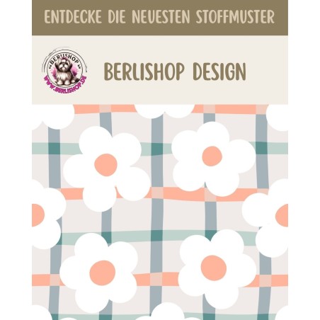 Baumwolle Canvas Blumen Karo Weiß Apricot Mint Grau 153 g/m² Meterware 160 cm Eigenproduktion
