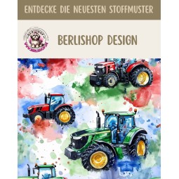 Baumwolle Canvas Stoff Traktoren Splash Rot Blau 153 g/m² Meterware 160 cm Eigenproduktion
