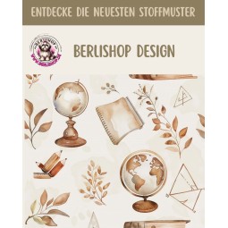 Baumwolle Canvas Schule Bücher Globus Einschulung Beige Braun Aquarell 153 g/m² Meterware 160 cm Eigenproduktion