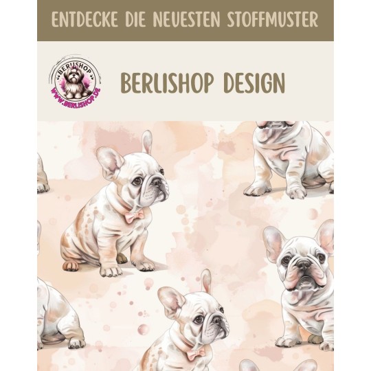 Baumwolle Canvas Hunde Französische Bulldogge Rosa Beige Aquarell 153 g/m² Meterware 160 cm Eigenproduktion