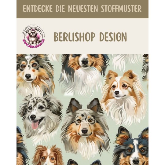 Baumwolle Canvas Collie Sheltie Hundeköpfe Beige Mint Blau 153 g/m² Meterware 160 cm Eigenproduktion