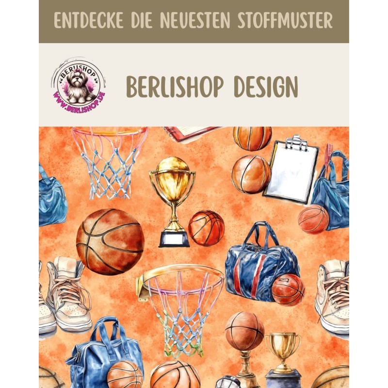 Baumwolle Canvas Basketball Sport Pokale Sneaker Orange Blau 153 g/m² Meterware 160 cm Eigenproduktion