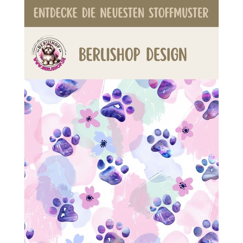 Baumwolle Canvas StoffHunde Tatzen Splash Lila Rosa 153 g/m² Meterware 160 cm Eigenproduktion