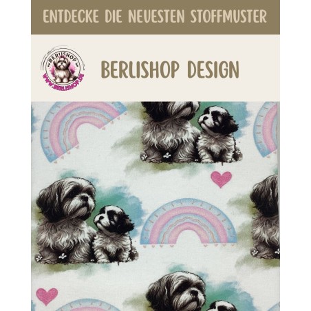 Baumwolle Canvas Stoff Regenbogen Shih-Tzu  153 g/m² Meterware 160 cm Eigenproduktion