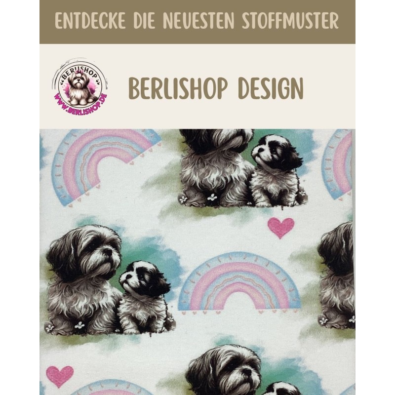 Baumwolle Canvas Stoff Regenbogen Shih-Tzu  153 g/m² Meterware 160 cm Eigenproduktion