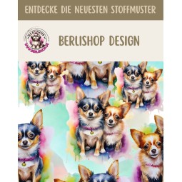 Baumwolle Canvas Stoff Chihuahua bunt Splash Aquarell 153 g/m² Meterware 160 cm Eigenproduktion