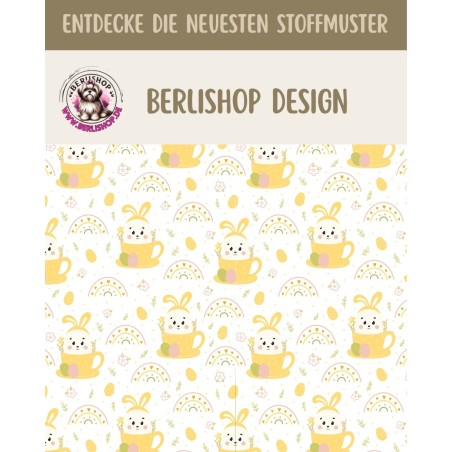 1m Coupon Baumwolle Canvas Hase Tasse Regenbogen Ostern Gelb Stoff 153 g/m² Meterware 160 cm Eigenproduktion Kinder