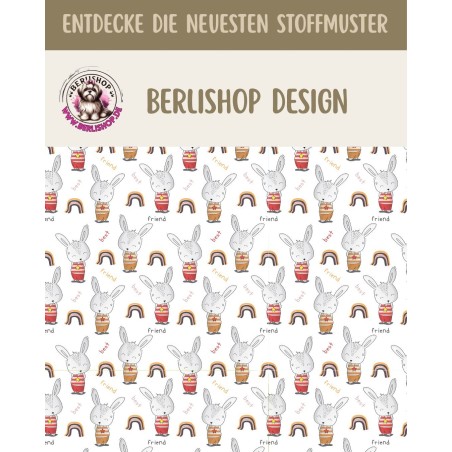 1m Coupon  Baumwolle Canvas Hase Regenbogen Best Friend Stoff 153 g/m² Meterware 160 cm Eigenproduktion Kinder