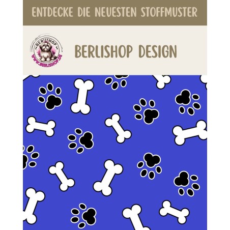 1m Coupon  Baumwolle Canvas Hund Pfoten Knochen Blau Stoff 153 g/m² Meterware 160 cm Eigenproduktion Kinder