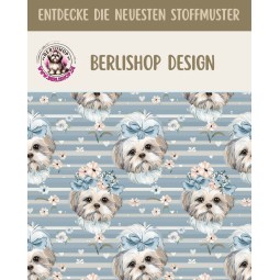 Kopie von 1m Coupon  Baumwolle Canvas Hund Blumen Streifen Blau 153 g/m² Meterware 160 cm Eigenproduktion Kinder
