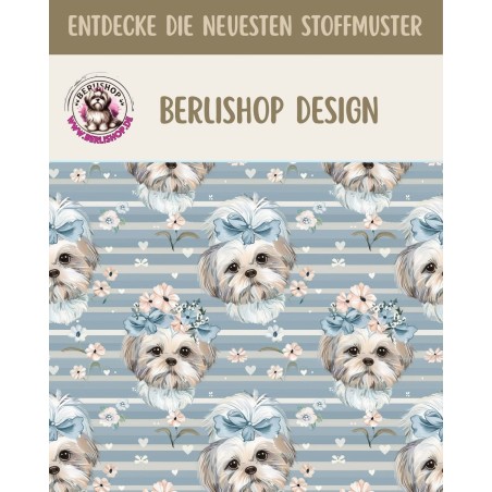 Kopie von 1m Coupon  Baumwolle Canvas Hund Blumen Streifen Blau 153 g/m² Meterware 160 cm Eigenproduktion Kinder