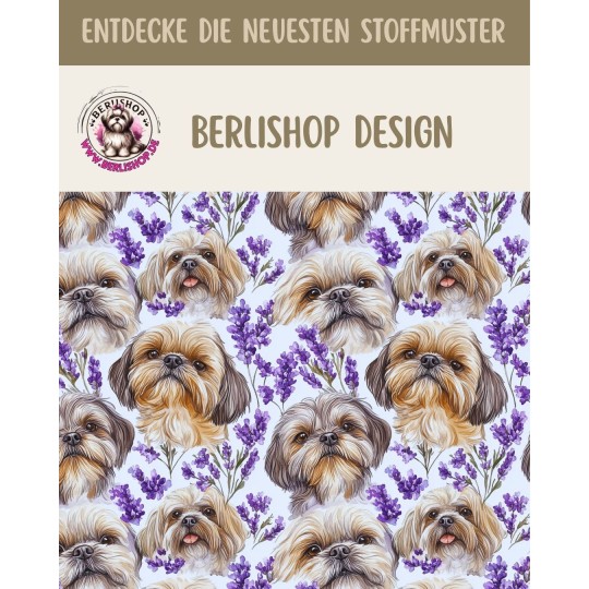 1m Coupon  Baumwolle Canvas Shih Tzu Lavendel Blumen Stoff 153 g/m² Meterware 160 cm Eigenproduktion Kinder