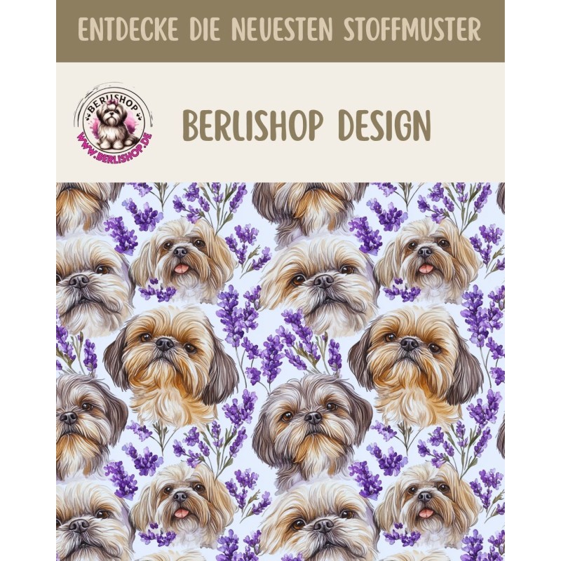 1m Coupon  Baumwolle Canvas Shih Tzu Lavendel Blumen Stoff 153 g/m² Meterware 160 cm Eigenproduktion Kinder