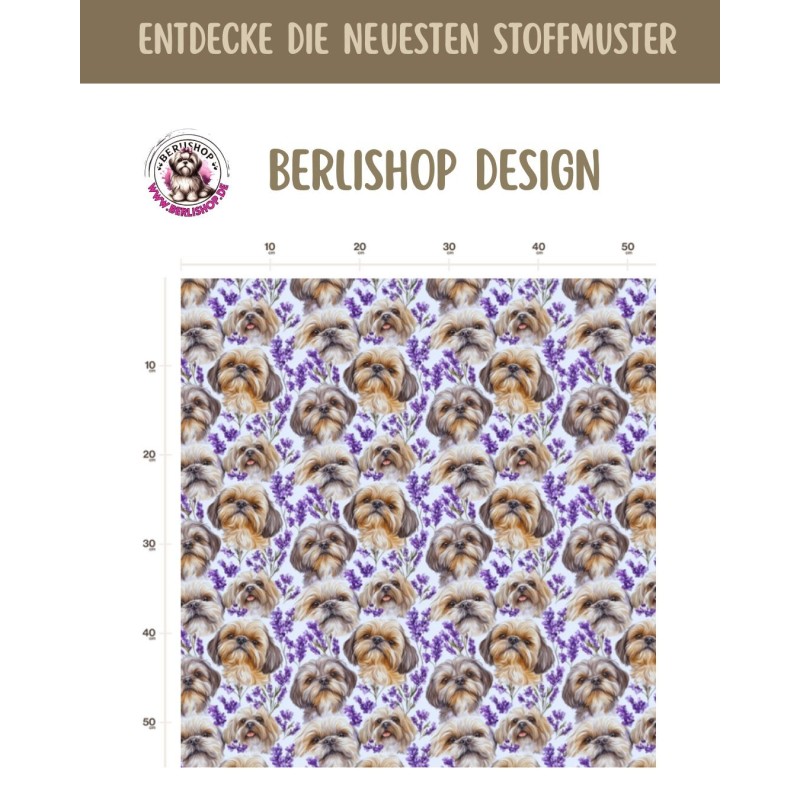 1m Coupon  Baumwolle Canvas Shih Tzu Lavendel Blumen Stoff 153 g/m² Meterware 160 cm Eigenproduktion Kinder