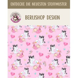 1m Coupon Baumwolle Canvas Storch Baby Rosa Herzen Stoff 153 g/m² Meterware 160 cm Eigenproduktion