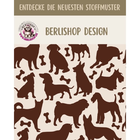 1m Coupon  Baumwolle Canvas Hunde Silhouetten Braun Beige Stoff 153 g/m² Meterware 160 cm Eigenproduktion Kinder
