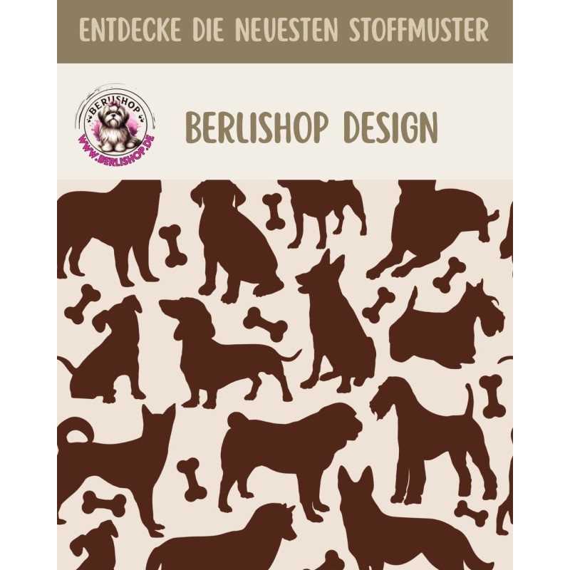 1m Coupon  Baumwolle Canvas Hunde Silhouetten Braun Beige Stoff 153 g/m² Meterware 160 cm Eigenproduktion Kinder