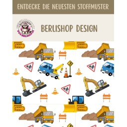1m Coupon  Baumwolle Canvas Baustelle Bagger LKW Weiß Gelb Stoff  153 g/m² Meterware 160 cm Eigenproduktion Kinder