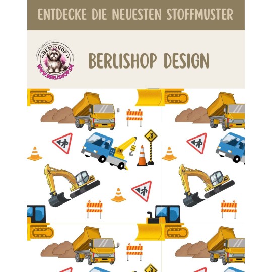 1m Coupon  Baumwolle Canvas Baustelle Bagger LKW Weiß Gelb Stoff  153 g/m² Meterware 160 cm Eigenproduktion Kinder