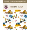 1m Coupon  Baumwolle Canvas Baustelle Bagger LKW Stoff Blau Weiss Splash 153 g/m² Meterware 160 cm Eigenproduktion Kinder